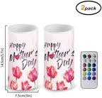 Happy Mother's Day Decor Flameless Candles Set of 2 Battery Operated with Timer Remote Control LED Pillar Candles Pink Tulips Flower Gifts for Mom - Image 2