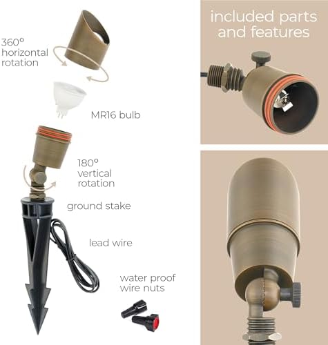 Amped Landscape Lighting 12V Accent Spot Light with MR16 Socket in Aged Brass Solid Copper Enhanced Protection for Coastal Environments - Image 2