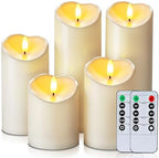 Homemory Outdoor Waterproof Flameless Candles, LED Candles, Battery Operated Candles with Remote and Timers, Electric Fake Plastic Pillar Candles, Ivory White, D3 H4 5" 6" 8" 8", Set of 5 by Homemory