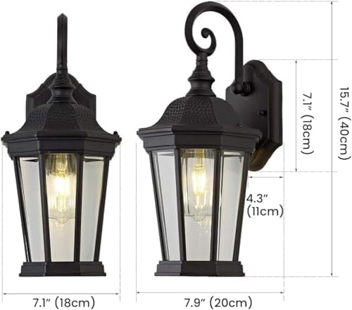 Outdoor Wall Lantern, 16'' Black Outdoor Wall Light Fixtures - Image 4