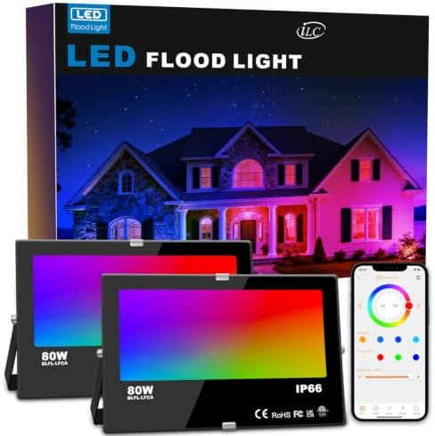 ILC LED Flood Light 30W Outdoor RGB Color Changing, Smart Floodlights RGBW 2700K Warm White & 16 Million Colors, 20 Modes, Grouping, Timing, IP66 Waterproof (2 Pack) by iLC
