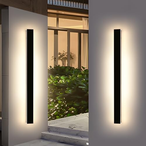 2 Pack 57inch Modern Outdoor Wall Lights, Long Strip Exterior LED Wall Sconce, 3000K Warm White, IP65 Waterproof, 50W, Black Outside Lighting Fixture for Porch, Garden, Fence, Balcony - Image 7
