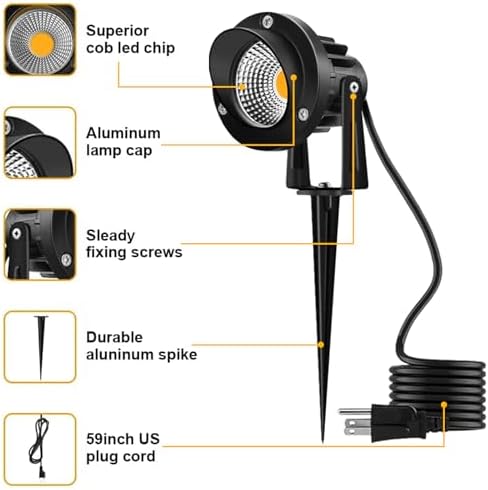 Romwish 10W Landscape Lighting, 120V Plug-in Outdoor Spotlights, 6 Pack - Image 3