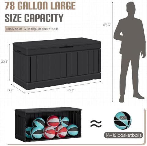 JUMMICO 78 Gallon Deck Box Waterproof Resin Outdoor Storage Box - Image 4