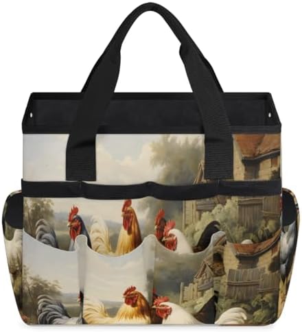 Farmhouse Garden Tool Bag Organizer Heavy Duty Chicken Gardening Tote Bag with 10 Pockets for Women Men Gardening Gifts - Image 2