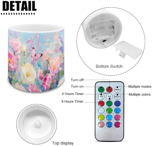 Flameless LED Lights Candles Oil Painting Flower Butterfly Pattern 4 Pieces Battery Powered LED Candles with Remote for Valentine Party Wedding Birthday Party Outdoor - Image 6