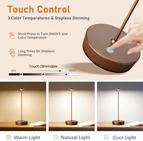 2P Cordless Rechargeable Led Table Lamp Battery Operated Light Coffee - Image 4