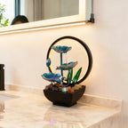 AOZITA Tabletop Fountain, Indoor Waterfall Fountain, Small Home Décor Zen Relaxation Soothing Sound Machine for Office, Living Room, or Bedroom,Blue Metal Lotus with Bud, River Rocks,Round LED - Image 4