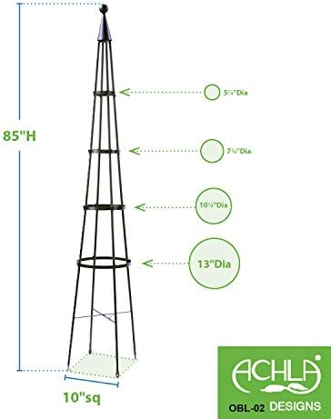 Achla Designs OBL-02, 85-in Wrought Iron Garden Obelisk Trellis, H, Graphite - Image 4