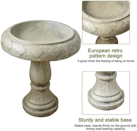 SKYFIRE Pedestal Birdbath for Garden - 23.2"H Fibre Reinforced Concrete Bird Bath, Decorative Outdoor Birdbath with Floral Embossed Basin, Weather Resistant Standing BirdBath for Patio, Lawn, Backyard - Image 4