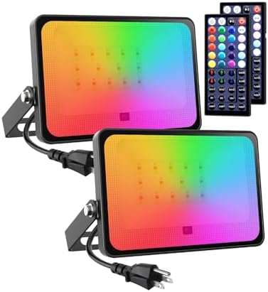 LED Flood Light Outdoor 500W Equiv, 50W RGBW Color Changing Outdoor Floodlights with Remote, Uplighting Indoor IP66 Landscape Floor Lighting Stage Spotlights, Uplights for Christmas Events by Meloght