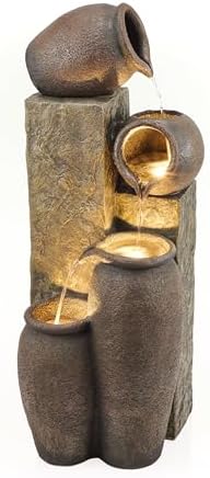 Alpine Corporation GIL140 43" Tall Indoor Outdoor Pottery Fountain with Replaceable LED Lights, Water Feature for Garden, Patio, and Home Decor, Brown by Unknown