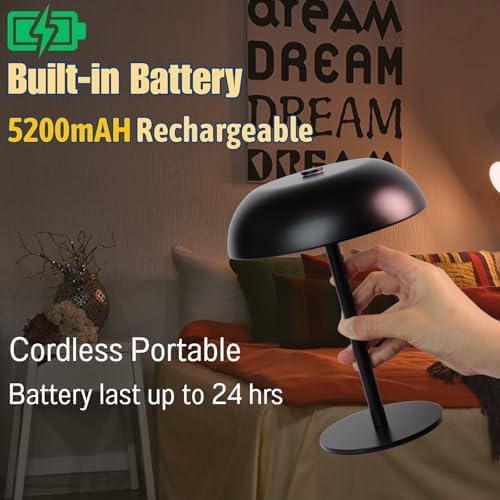 2 Pack Cordless Mushroom Table Lamp, Rechargeable, Dimmable 3 Color, Black - Image 4