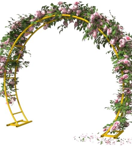 Queension Metal Arch Backdrop Stand 8Ft Wide 7Ft High, Wedding Arch Frame for Wedding Decorations, Balloon Arch Stand with Base for Ceremony, Outdoor Garden Arch Trellis for Climbing Plants, Gold by Queension