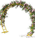 Queension Metal Arch Backdrop Stand 8Ft Wide 7Ft High, Wedding Arch Frame for Wedding Decorations, Balloon Arch Stand with Base for Ceremony, Outdoor Garden Arch Trellis for Climbing Plants, Gold by Queension