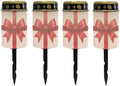 Poceacles Holiday Cemetery Candle Grave Lights Outdoor Waterproof Decoration Pathway Lights Garden Solar Candle for Christmas Holiday Party Decor, Red Bow Stripes, 4 Pack by Poceacles