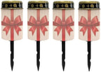 Poceacles Holiday Cemetery Candle Grave Lights Outdoor Waterproof Decoration Pathway Lights Garden Solar Candle for Christmas Holiday Party Decor, Red Bow Stripes, 4 Pack by Poceacles