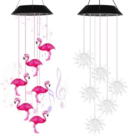 Flamingo and Sun Solar Wind Chime(2 Pcs), 7-Color Light Changing by Lapocover