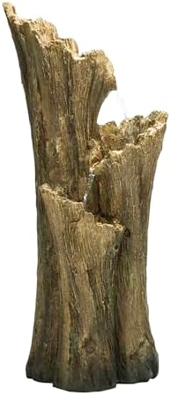 Alpine Corporation TZL210 39” Outdoor 3-Tiered Aged Log Water Fountain with LED Lights – Garden Water Feature for Patio, Lawn & Yard Decoration, Brown by Unknown
