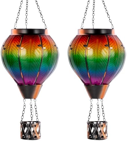 Starsoul 2PCS Hot Air Balloon Solar Lantern Colorful Solar Hot Air Balloon Lantern with Flame Light Waterproof Hanging Outdoor Lantern with Candle Holder for Patio Garden Yard Farmhouse Decor by Starsoul