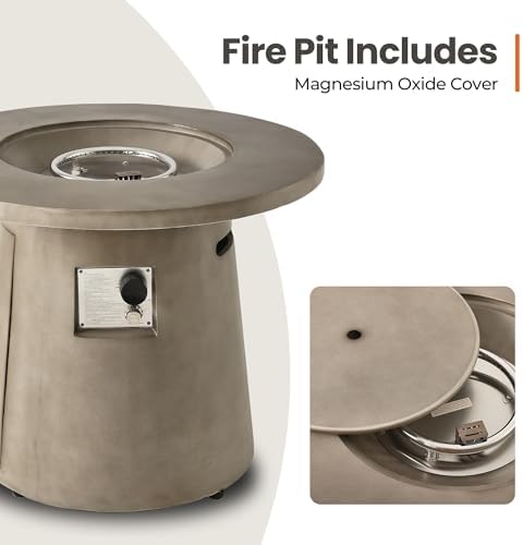 HOMPUS 31 inch Round Patio Propane Fire Table, 40000 BTU Smokeless Outdoor Fire Pit, Patio Concrete Firepit with Rain Cover for Garden, Deck, Backyard - Image 4