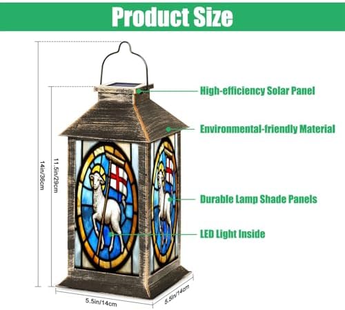 Solar Lantern Stained Glass Agnus Outdoor Garden Hanging Lantern Waterproof Solar Powered Lighting Outside Table Lamp for Deck Yard Camping Patio Decor - Image 2