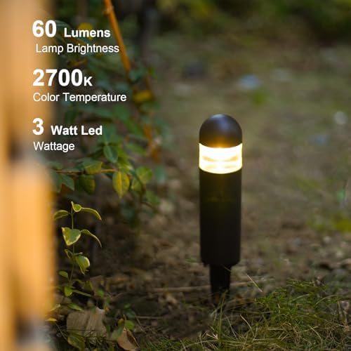 GOODSMANN Landscape Lighting 4PK Low Voltage Landscape Lighting 3W 60 Lumen LED Landscape Bollard Lights Outdoor 2700K Warm White Black with Cable Connectors Replaceable LED Bulbs - Image 2