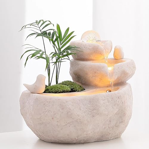 Resin Stone Waterfall Outdoor Fountain, Indoor Water Fountain Tabletop, with LED Light, Rolling Ball, Bird Design for Home Decor, Office, Backyard(Black,Small) - Image 3