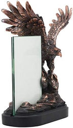 Ebros Patriotic American Bald Eagle with Outspread Wings Perching on Cliff Rock Picture Frame Bronze Electroplated Figurine with Base Resin Photo Frame Eagle Statue - Image 4