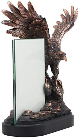 Ebros Patriotic American Bald Eagle with Outspread Wings Perching on Cliff Rock Picture Frame Bronze Electroplated Figurine with Base Resin Photo Frame Eagle Statue - Image 4