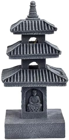 Japanese Lantern Pagoda Garden Statue, 10 Inch Weatherproof Solar Garden Decor, LED Light Zen Japanese Lantern for Backyard Balcony Patio Lawn Yard, Grey - Image 4