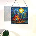 Night Camp Gnome Stained Glass Suncatcher – Square Hanging Window Panel for Home or Greenhouse – Whimsical Glass Art Gift for Garden Lovers, Christmas, Halloween, Father Days YYXOkZ - Image 4