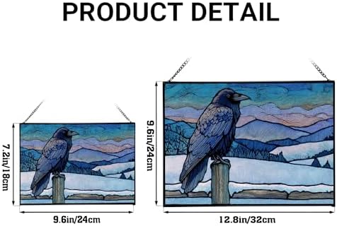 Raven Sitting on Frosted Fencepost Rectangular Stained Glass Suncatcher – Hanging Window Panel with Animal & Nature Scene – Vibrant Glass Art Gift for Wildlife, Fantasy, Nature Lovers p1akbz - Image 4