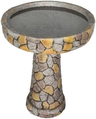 24" H Outdoor Concrete Bird Bath - 24" H * 18.8" Φ Mosaic Stone Design BirdBath Perfect for Adding Interest to Garden, Patio, Backyard, Porch and Deck - Image 6