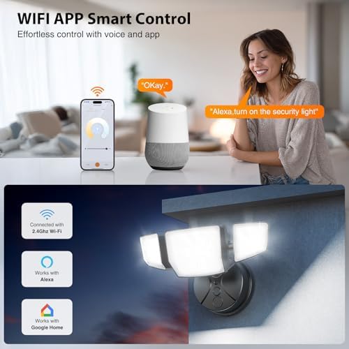 Onforu 65W Smart LED Flood Lights Outdoor, 6500LM Brightness Adjustable, APP Control Tunable 2700K-6500K, WiFi Alexa Security Lights with Timer & 4 Lighting Head, Exterior Floodlight for Yard Garage - Image 2
