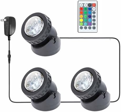 Colored Pond Lights with Timer, RGB Weighted Fountain Light IP68 Waterproof, Dimmable Outdoor Landscape Lights Fish Tank Pond Fountain Garden, 3 Lights by Unknown
