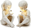 Large Garden Children Statues Light Up Firefly Jar Solar Powered | Set of 2 Figurines | Girl & Boy Garden Yard Art Décor, Indoor & Outdoor Ornament Gifts for Lawn, Patio , 7.5" W x11. 8”H Cream Gift by Gute