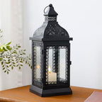 TRIROCKS Rustic Style Metal Candle Lantern 13'' High Decorative Outdoor Lantern Candle Holder with Tempered Glass for Christmas Living Room Garden Patio Parties Indoors Outdoors (Black) - Image 4