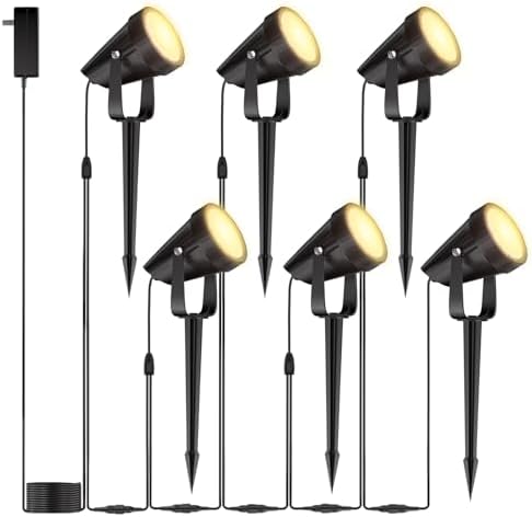 Outdoor Landscape Lighting Low Voltage, 49.2FT Wired LED Spot Light with Plug-in Transformer, IP65 Waterproof Outside Uplight 7W 840LM for Yard Garden Tree Pathway House, Warm Yellow 3000K, Pack of 6 by Unknown