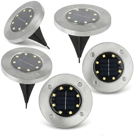 Solar Ground Lights Outdoor, IP68 Waterproof Stainless Steel Solar Disk Lights for Garden, Path, Walkway, Patio, LED Solar Powered Deck Lights by Unknown