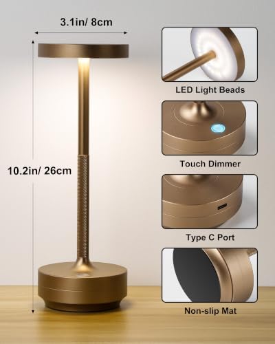 LED Cordless Lamp 5000mAh Outdoor Table Lights Rechargeable Bronze - Image 6