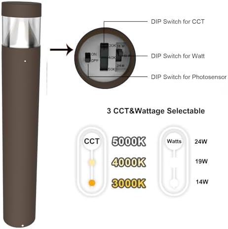 24/19/14W CCT Tunable 42in LED Bollard Light Outdoor Photocell Bronze 120V - Image 2