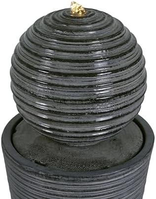 31.5" H Tall Striped Concrete Column Outdoor Fountain with LED Lights, Modern Freestanding Sphere-Top Water Feature for Patio, Garden & Backyard Decor - Image 7