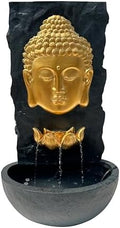XBrand 30 in H Fiber Resin Wall Buddha Zen Outdoor Garden Water Fountain w/Warm LED Light, Gold by XBrandHomeGarden