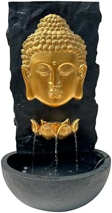XBrand 30 in H Fiber Resin Wall Buddha Zen Outdoor Garden Water Fountain w/Warm LED Light, Gold by XBrandHomeGarden