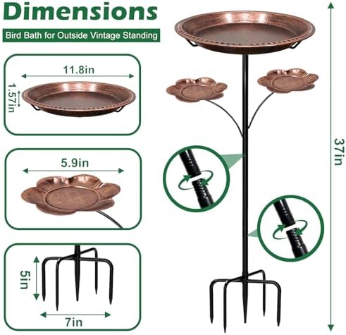 Bird Bath for Outside,Birdbaths with 2 Detachable Flower Feeders - Image 3