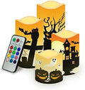 Halloween Flameless Candles with Remote Timer Real Wax Realistic Flickering Battery Operated LED Pillars with Pumpkin Castle Bat Spider Witch for Halloween Party Decorations by HELLHERO