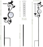 36in Dragonfly Rain Gauge Thermometer Black Metal Garden Stake Decor - Image 2