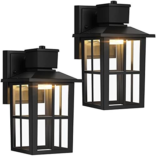 Brightever LED Outdoor Wall Lights, 10W Black Exterior Light Fixture with Clear Glass Shade, 3000K/4000K/6500K Selectable, 800LM High Brightness Outdoor Wall Lanterns for Patio Waterproof, Pack of 2 by Brightever