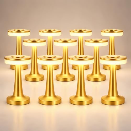 Riakrum 12 Pcs LED Cordless Table Lamp Bulk Rechargeable,Gold by Riakrum